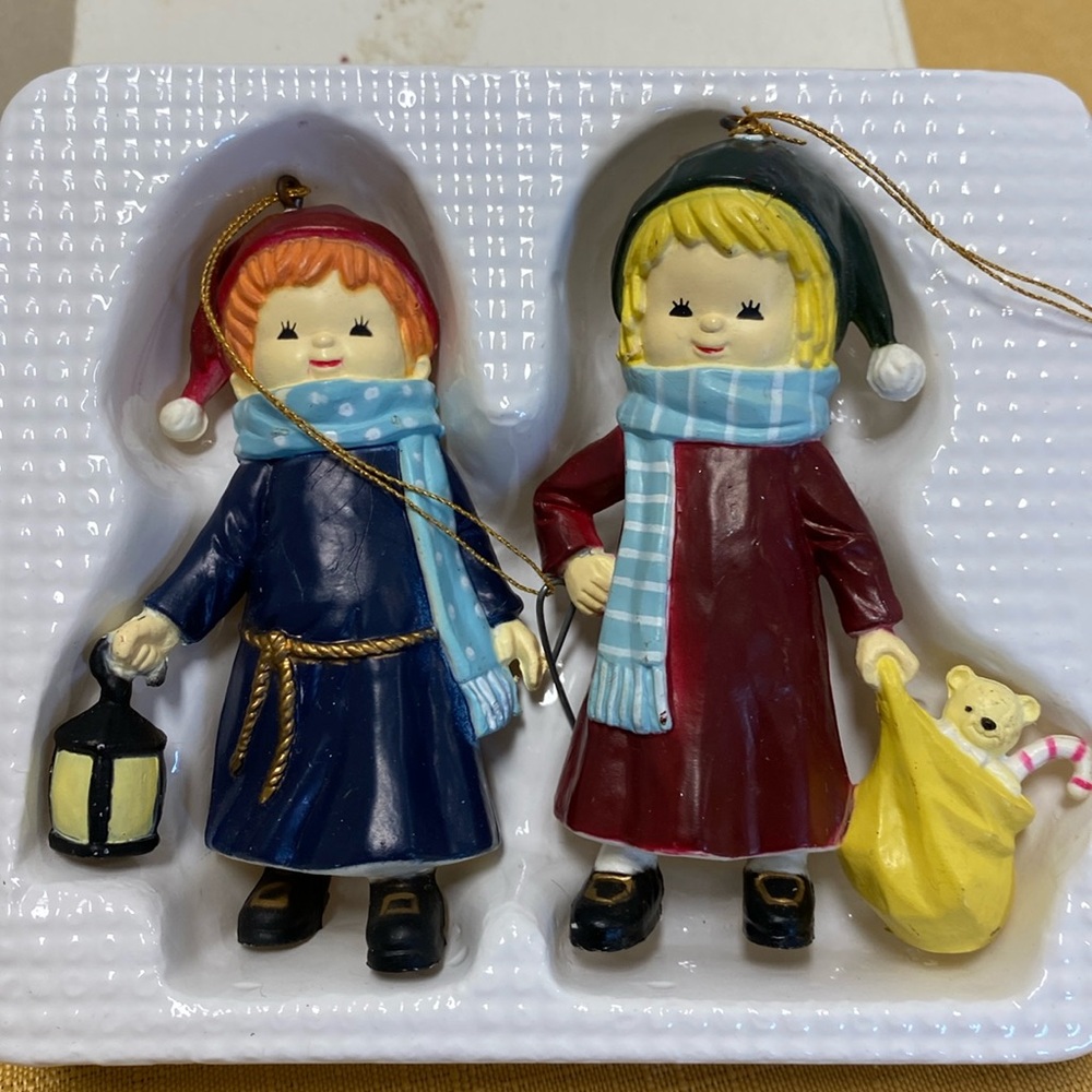 Vintage children, ornaments can stand or be hung on the tree